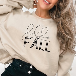 Hello Fall Sweatshirt, Fall Lover Gift for Women, Script Hello Fall Sweater, Fall Vibes Sweatshirt, Winter Clothing, Christmas Crewneck