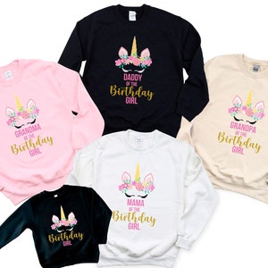Unicorn Birthday Girl Sweatshirts - Family Unicorn Theme Party - Girls Birthday Party Hoodie - Unicorn Birthday Gift Kids Sweater