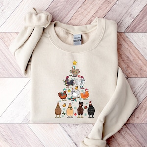 Chicken Christmas Tree Sweatshirt, Funny Farmer Sweater, Cute Chickens Hoodie, Animal Lover, Chicken Sweatshirt, Winter Clothing, Xmas Gifts