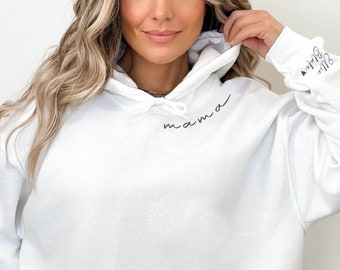 Personalized Mama Sweatshirt or Hoodie with Kids' Name Sleeve, Mother's Day Gift Sweatshirt, New Mom Sweatshirts, Custom Mama Sweatshirt