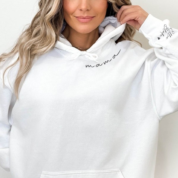 Personalized Mama Sweatshirt or Hoodie with Kids' Name Sleeve, Mother's Day Gift Sweatshirt, New Mom Sweatshirts, Custom Mama Sweatshirt