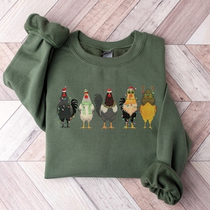 Christmas Chicken Sweatshirt, Cute Christmas Chickens Hoodie, Christmas Farm Animals Sweatshirt, Women Christmas Sweater, Chicken Lover Gift