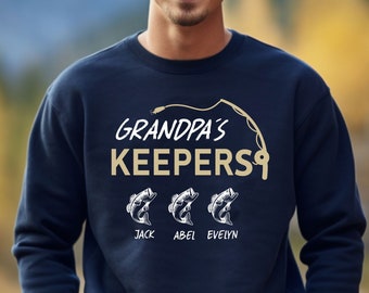 Grandpa's Keepers Sweatshirt - Fishing Grandpa Gift - Custom Grandpa Fishing Hoodie - Grandpa Crewneck with Grandkid Names - Father's Day