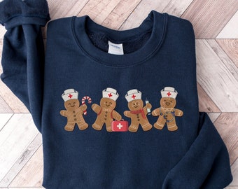 Gingerbread Nurse Christmas Sweatshirt, Nurse Holiday Sweatshirt, Retro Christmas Sweatshirt, Nursing Student Sweatshirt, Cute Nurse Gifts