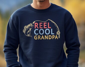 Reel Cool Grandpa Sweatshirt - Grandpa Fishing Hoodie - Fishing Lover Grandfather - Grandpa Gift from Grandkids - Cool Grandpa Crewneck Gift