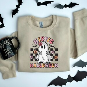 Hippie Halloween-sweatshirt, grappige Halloween-kleding, spooktrui, leuke Halloween-sweatshirt, Halloween ronde hals, groovy hippie hoodie