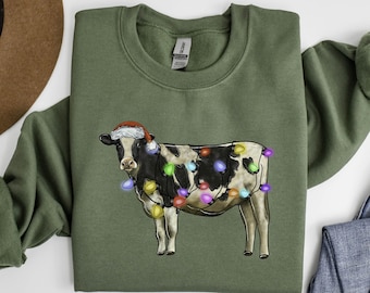 Christmas Cow Sweatshirt, Cute Cow Christmas Sweatshirt, Cow Lover Sweatshirts, Christmas Cow Hoodie, Funny Christmas Cow Shirt