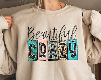 Felpa con cappuccio Beautiful Crazy, maglietta Beautiful Crazy, felpa con cappuccio Country Girl, maglietta Country Life, maglietta Country Musical, regalo per gli amanti della musica country