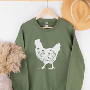 Chicken Sweatshirt, Floral Chicken Sweatshirt, Chicken Hoodie, Chicken Lover, Farm Birthday Gift, Farm Animal Prints on Sweatshirt or Hoodie