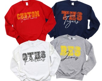 School Mascot Sweatshirt, Personalized School Hoodies, Retro Custom School Sweaters, Team Name Sweatshirt, School Spirit Wear, Teacher Gift