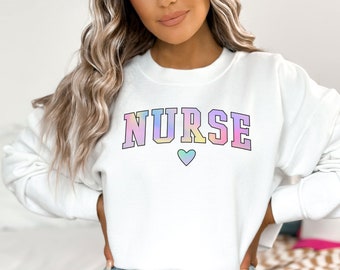 Aquarell Krankenschwester Sweatshirt - Retro Krankenschwester Rundhalsausschnitt - Nurse Week Hoodie - Süßer Krankenschwester Pullover - Krankenschwester Wertschätzung Geschenk - Nurse Heart Hoodie