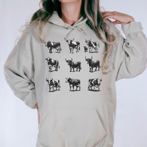 Vintage Cow Sweatshirt - Cow Lover Gift - Cow Drawing Farm Hoodie - Cottage- Core Cow Crewneck - Gift for Farmer - Highland Cow Sweatshirt