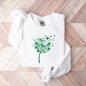 St. Patrick's Dandelion Sweatshirt - Lucky Dandelion Hoodie - St. Patrick Sweater - Women St. Patrick Hoodie - Lucky Shamrock Sweater White