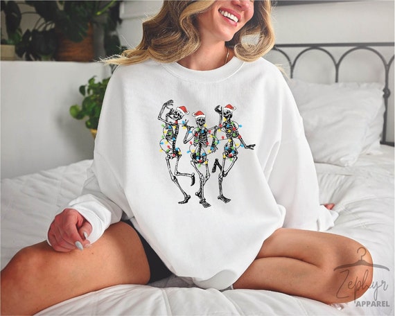 Christmas Dancing Skeleton Sweatshirt, Skeleton Christmas Shirt, Christmas Crewneck, Holiday Sweater, New Year Shirt, Christmas Lights Shirt