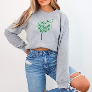 St. Patrick's Dandelion Sweatshirt - Lucky Dandelion Hoodie - St. Patrick Sweater - Women St. Patrick Hoodie - Lucky Shamrock Sweater Sports Grey