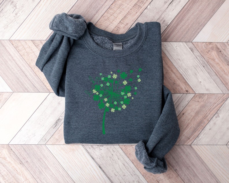 St. Patrick's Dandelion Sweatshirt - Lucky Dandelion Hoodie - St. Patrick Sweater - Women St. Patrick Hoodie - Lucky Shamrock Sweater Dark Heather