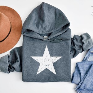 Distressed 4th of July Star Sweatshirt- Minimalistic 4th of July Hoodie- Vintage Star Hoodie - 4th of July Sweatshirt - Patriotic Sweater Dark Heather