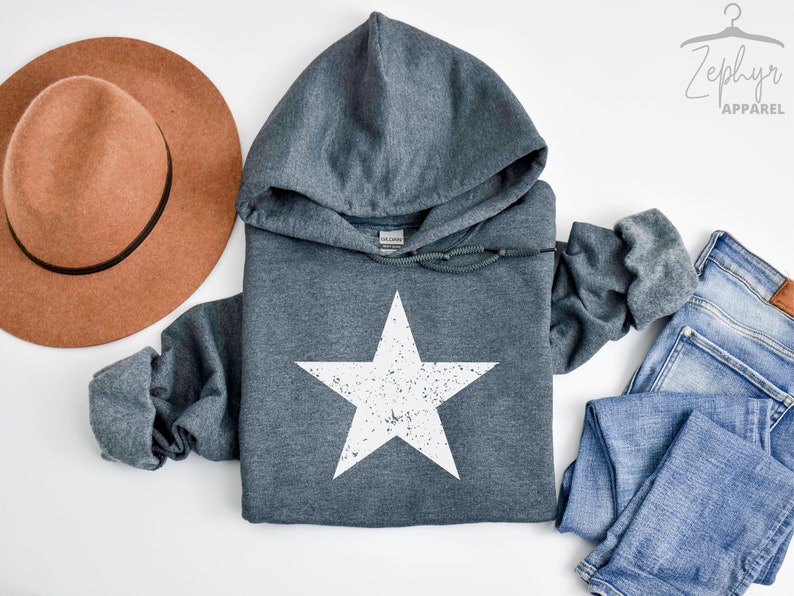 Distressed 4th of July Star Sweatshirt- Minimalistic 4th of July Hoodie- Vintage Star Hoodie - 4th of July Sweatshirt - Patriotic Sweater Dark Heather