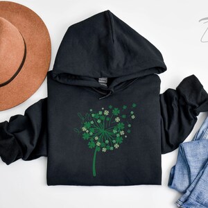 St. Patrick's Dandelion Sweatshirt - Lucky Dandelion Hoodie - St. Patrick Sweater - Women St. Patrick Hoodie - Lucky Shamrock Sweater Black