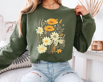 Wildflower Sweatshirt - Boho Cottagecore Hoodie - Floral Sweater - Botanical Floral Sweater - Gift for Her - Plant Sweater - Pressed Flowers