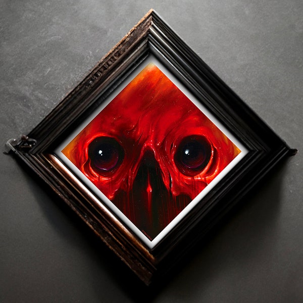 Unusual Gore Skull Print, Square Horror Print, Creepy Painting of a Skull Covered in Blood