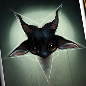 Black Baphomet Artwork Print on A3 - Baby Baphomet Goat with Pentagram