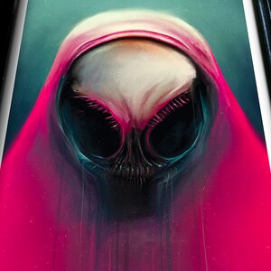 Unusual Monster Skull Print, A4 Abstract Art, Abstract Pink Creature