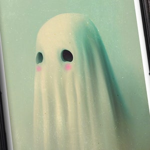 Griezelig schattig verlegen Ghost Artwork Print op A3 - Pastel Goth Spirit Art