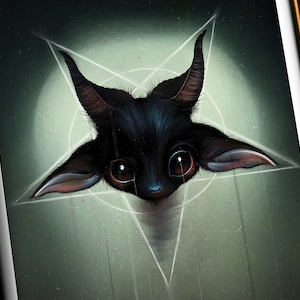 Black Baphomet Artwork Print on A5 - Baby Baphomet Goat with Pentagram