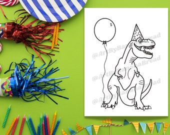 Dinosaurio cumpleaños T-rex imprimible para colorear página descarga digital instantánea