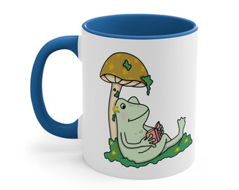 Do the Silly Little Things That Make You Happy Accent Coffee Mug, 11oz, Bookish Frog Mug, Book Lover Mug