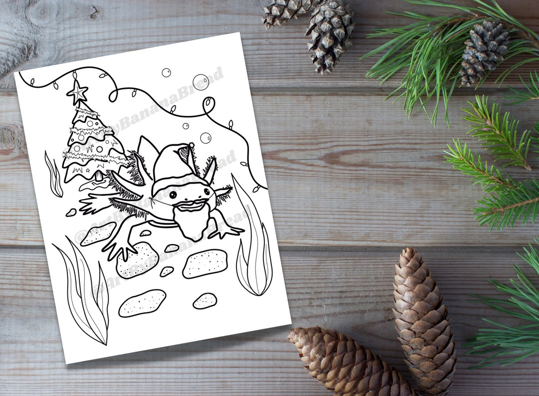 Kawaii Axolotl Santa Christmas Printable Coloring Page Instant Digital ...