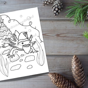 Kawaii Axolotl Santa Christmas Printable Coloring Page Instant Digital Download