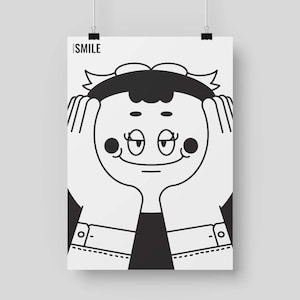 SMILE GIRL FACE Printable Wall Art Digital Print Graphic Wall Art Happiness Art Print Boho Decor Instant Download Cute Print Art