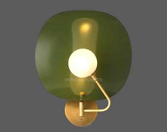 Handmade Modern Elegant Vintage Brass Wall Sconce with Green Shade - Mid Century Modern Lighting Fixture for Home & Living - Christmas day