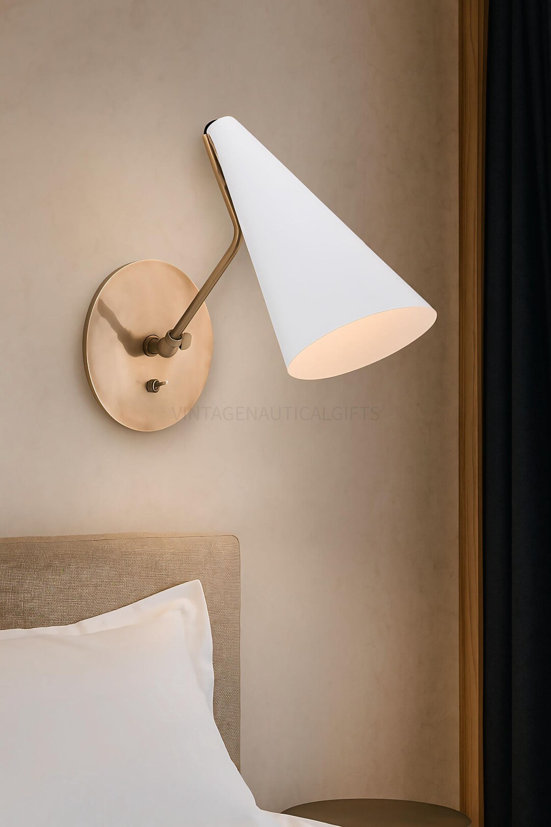 1950s Mid-century Modern Clemente Single Wall Sconce Brass & White Cone ...