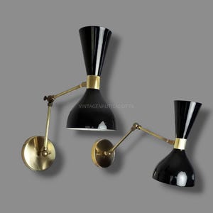 Pair of 2 Black Handmade Brass Wall Light Mid Century 1950&#39;s Italian Stilnovo Sconce Wall Lamp Fixture Adjustable Wall Sconce for Home Décor
