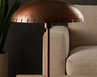Luminária de mesa vintage com cúpula de latão - Luminária de mesa moderna de meados do século