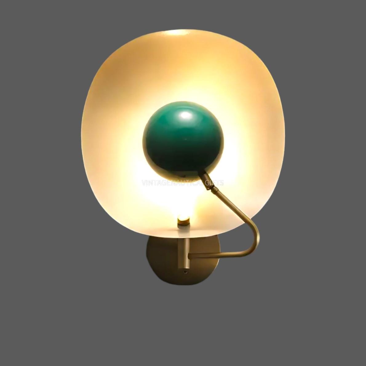 Handmade Eco-Friendly Modern Vintage Mid Century Brass Wall Sconce with Green Accent - Sustainable Lighting Fixture - Italian Wall Sconce