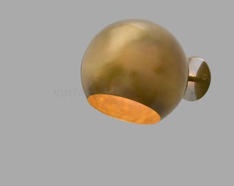 Mid-Century Modern Brass Globe Wall Sconce - Vintage Rustic Light