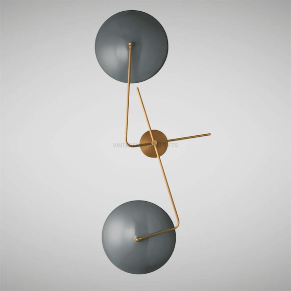 Mid-Century Modern Wall Sconce: Brass Double Arm Light with Matte Black Shades