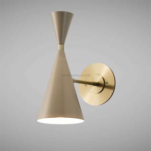 Modern Brass Wall Sconce Light – Mid Century Cone Shade Lamp – Vintage Style Wall Mounted Fixture – Bedroom Living Room Bathroom Lighting