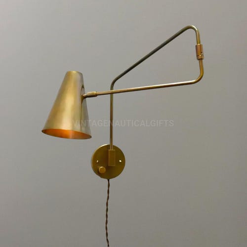 Vintage Brass Swing Arm Wall Sconce: Mid-Century Modern Adjustable Lamp
