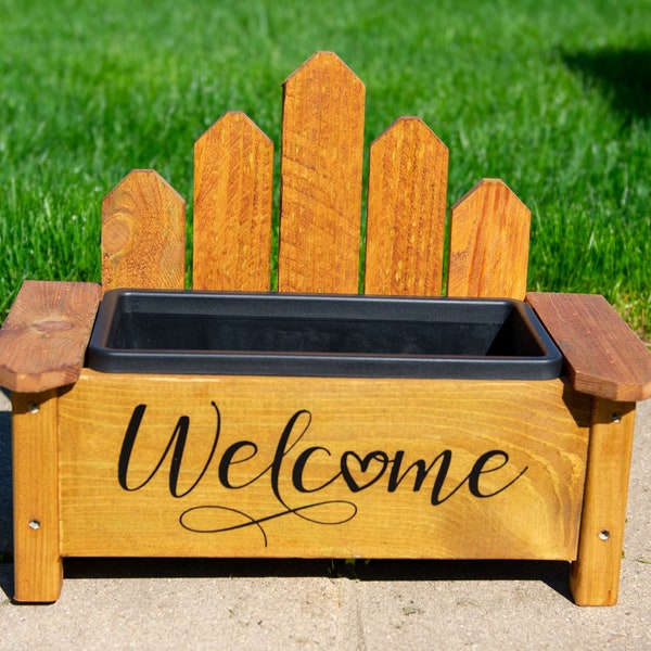 Flower bench, rustic wood planter box, outdoor garden gift, gift for mom, picket fence design, pressure treated wood