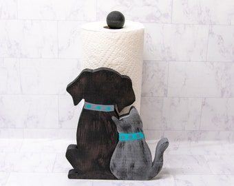 Dog and Cat Paper Towel Holder, Toilet paper Stand, Pet Lover Kitchen & Bath Decor