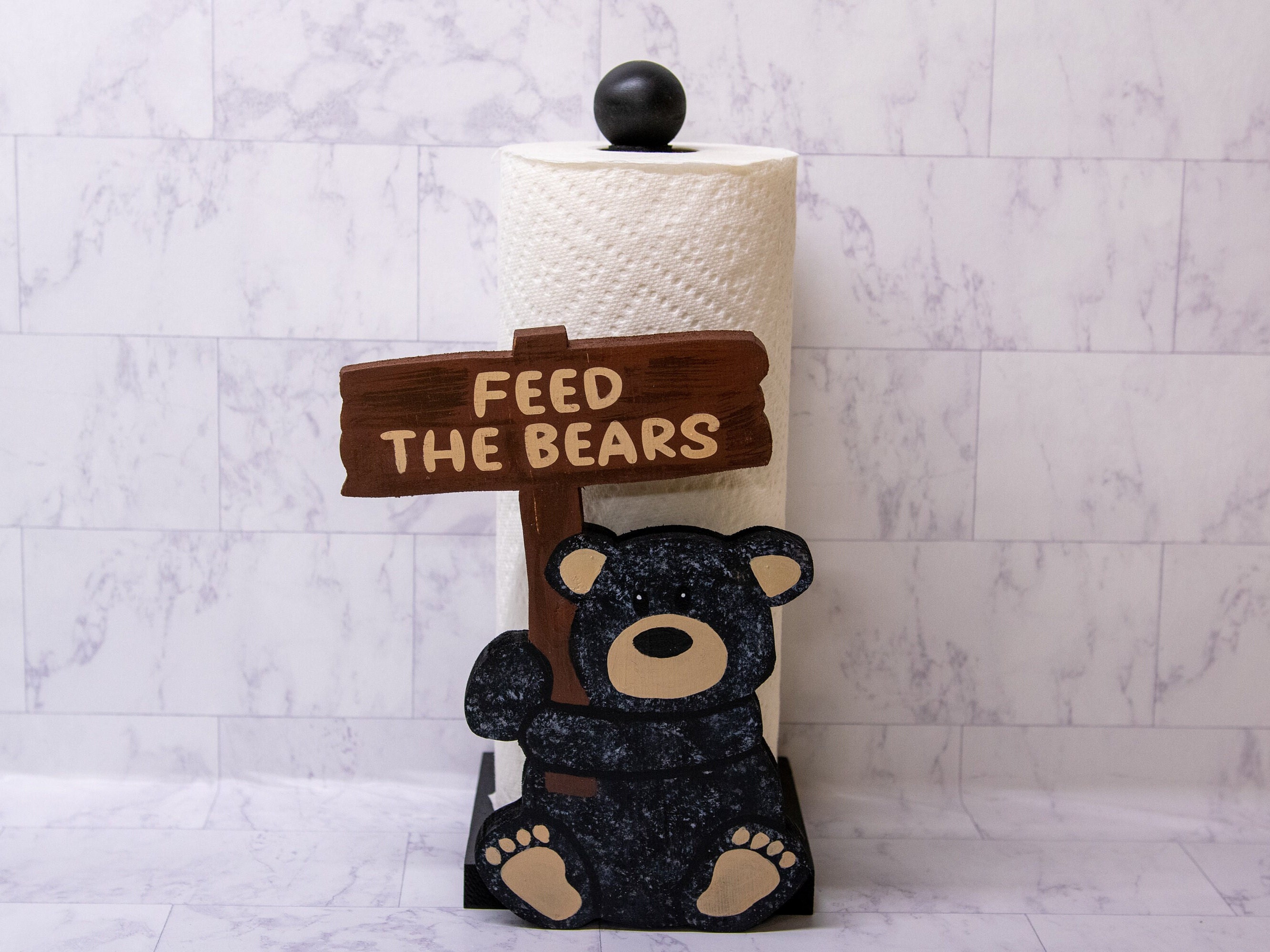 Bear Storage Toilet Paper Holder, Black Forest Decor 15525