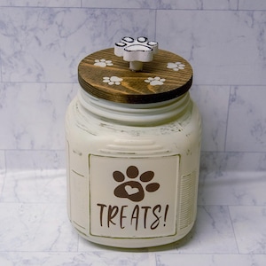Distressed Mason Jar Pet Treat Storage,  Paw Print knob