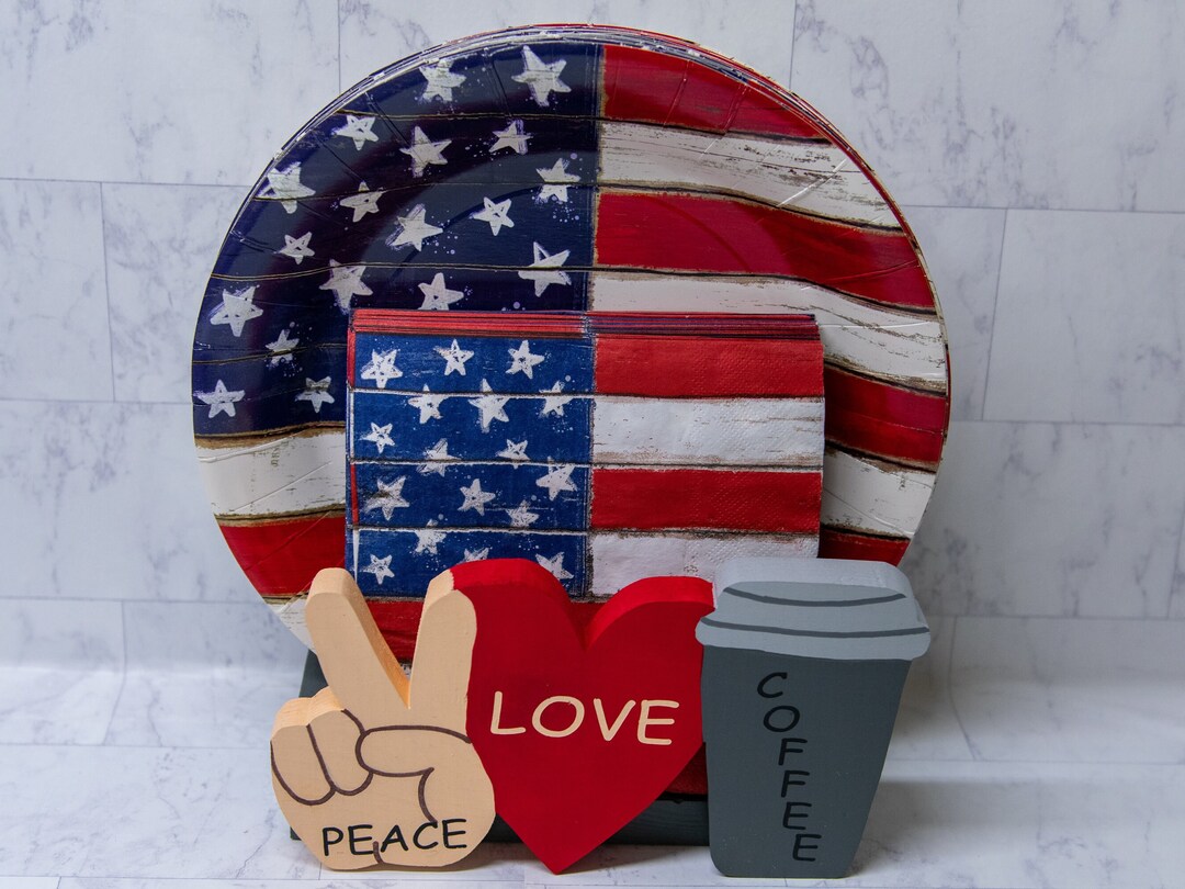 Paper Plate Holder Napkin Holder Kitchen Decor Peace Love Etsy