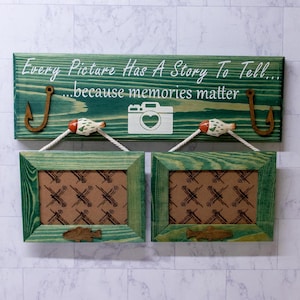 Rustic Fishing Photo Frames, Wall Sign, Fish Knobs, 4x6 Pictures, USA Made