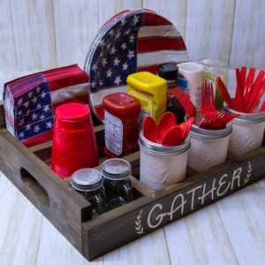 BBQ tray, paper plate holder, cookout use, party tray, condiment caddy, gift for dad, mason jar utensil holder, napkin holder, any occasion